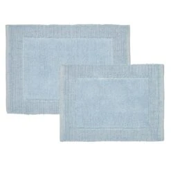 2-Piece Mikkah Blue Ribbed Border Bath Mats