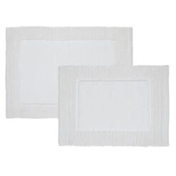 2-Piece Mikkah White Ribbed Border Bath Mat Set