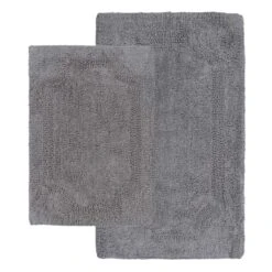 2-Piece Phoenix Grey Reversible Bath Mat Set, 17x24/20x32