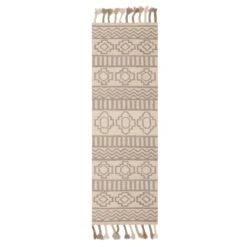 (A469) Found & Fable Arthur Ivory & Grey Runner With Tassels, 2x6