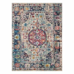 (B518) Luna Medallion Multicolor Fringe Area Rug, 5x7