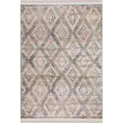 (B616) Flokati Anthracite & Cream Diamond Runner, 2x7