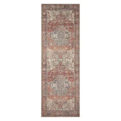 (B670) Valentina Terracotta Multicolor Medallion Runner, 2x7