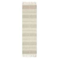 (B779) Reese Ivory Striped Fringe Runner, 2x7