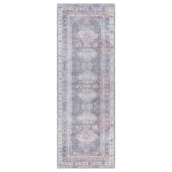 (B785) Colin Blue Medallion Washable Runner, 2x7