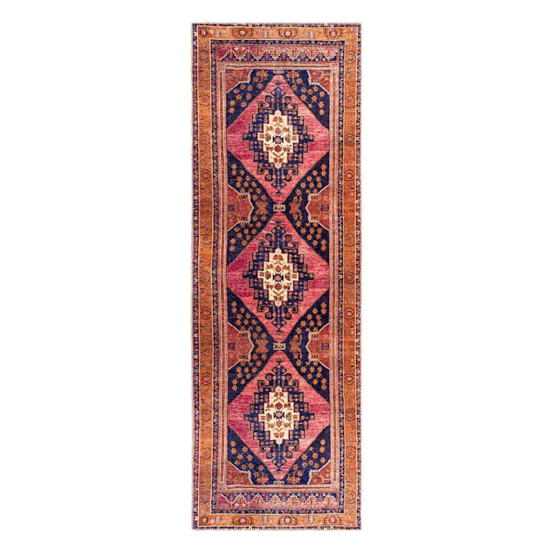 (B794) Amelie Multicolor Medallion Washable Runner, 2x7