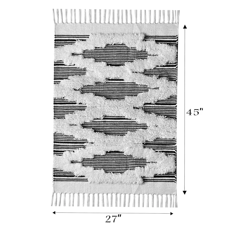 Black & Ivory Woven Diamond Tufted Accent Rug, 27x45 - Image 4