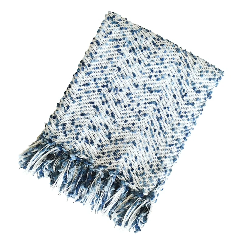Blue Acrylic Yarn Woven Throw Blanket, 50x60