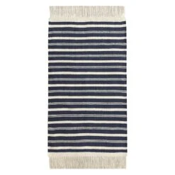 Blue & Ivory Striped Fringe Accent Rug, 27x45