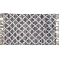 Boho Grey Lattice Chindi Fringe Accent Rug, 2x4