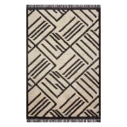 (C161) Tracey Boyd Elizabeth Grey & Beige Fringe Area Rug, 5x8