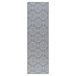 (D375) Grey Medallion & Geometric Patterned Runner, 2x7