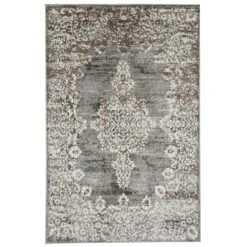 (D393) Grey & White Antique Medallion Runner, 2x7