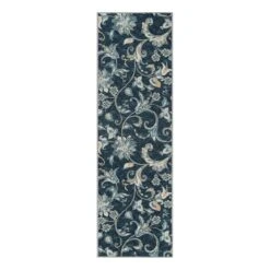 (D406) Navy Blue Floral Design Runner, 2x7