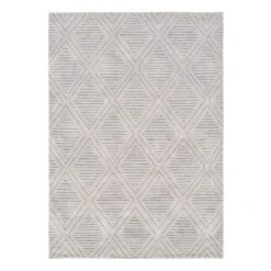 (D534) Cleo White & Grey Diamond Design Runner, 2x7