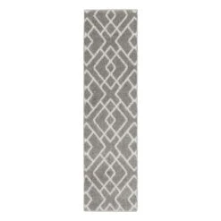 (D558) Salinas Grey & White Diamond Design Runner, 2x7