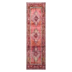(D566) Freya Red Medallion Washable Area Rug (Runner), 2x7