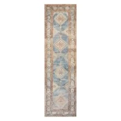 (D569) Freya Blue Multicolor Medallion Washable Runner, 2x7