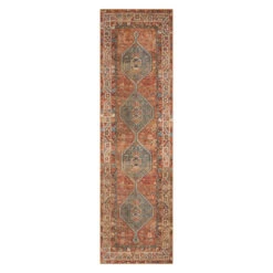 (D570) Freya Red Multicolor Medallion Washable Runner, 2x7