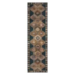 (D571) Freya Black Medallion Washable Runner, 2x7