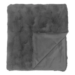 Dark Grey Brushed Velboa Faux Fur Throw Blanket, 50x60