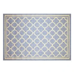 (E229) Blue & Beige Quatrefoil Modern Indoor & Outdoor Area Rug, 2x4