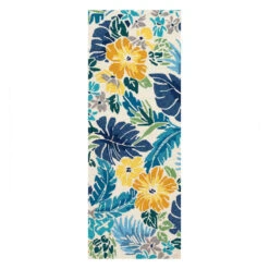 (E264) Santa Monica Blue Floral Indoor & Outdoor Runner, 2x5