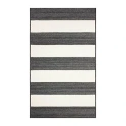 (E323) Asbury Black & White Striped Indoor & Outdoor Accent Rug, 3x5