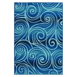 (E442) Scope Blue Wave Outdoor Accent Rug, 2x4