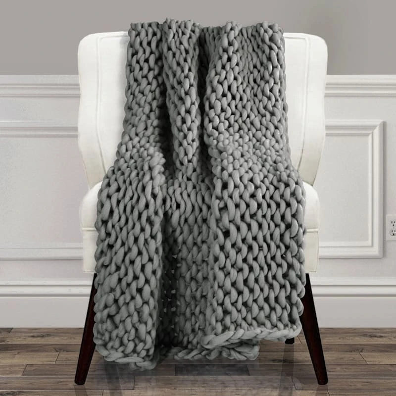 Ella Grey Chunky Woven Throw Blanket, 50x60