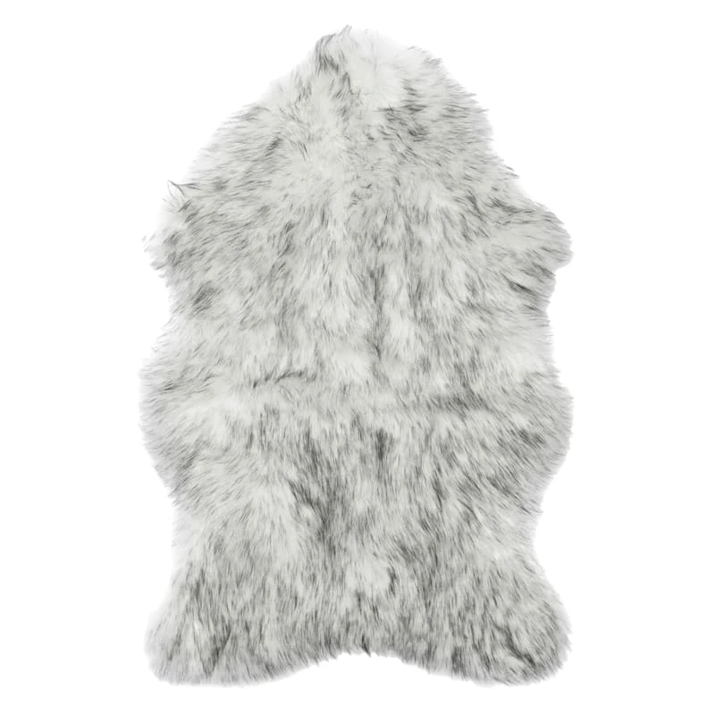 Finley Ivory & Grey Faux Fur Accent Rug, 2x3