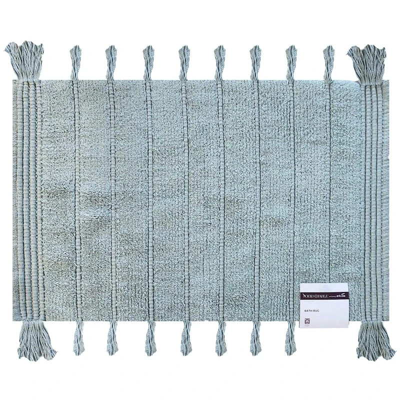 Found & Fable Blue Cotton Woven Bath Mat With Tassels, 20x30