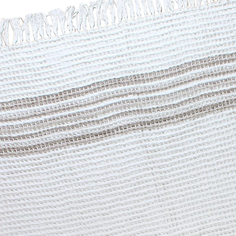 Found & Fable White Waffle Natural Striped Fringe Throw Blanket, 50x60 - Image 2