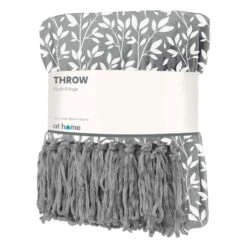 Grey & White Floral Fringe Throw Blanket, 50x60