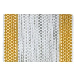 Grey & Yellow Narrow Stitch Cotton Bath Mat, 20x30