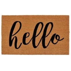 Hello Script Black Natural Coir Mat, 18x30