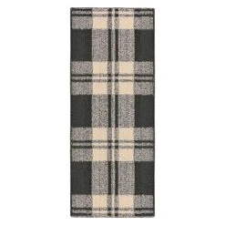Honeybloom Grey & Ivory Plaid Loop Kitchen Mat, 2x5