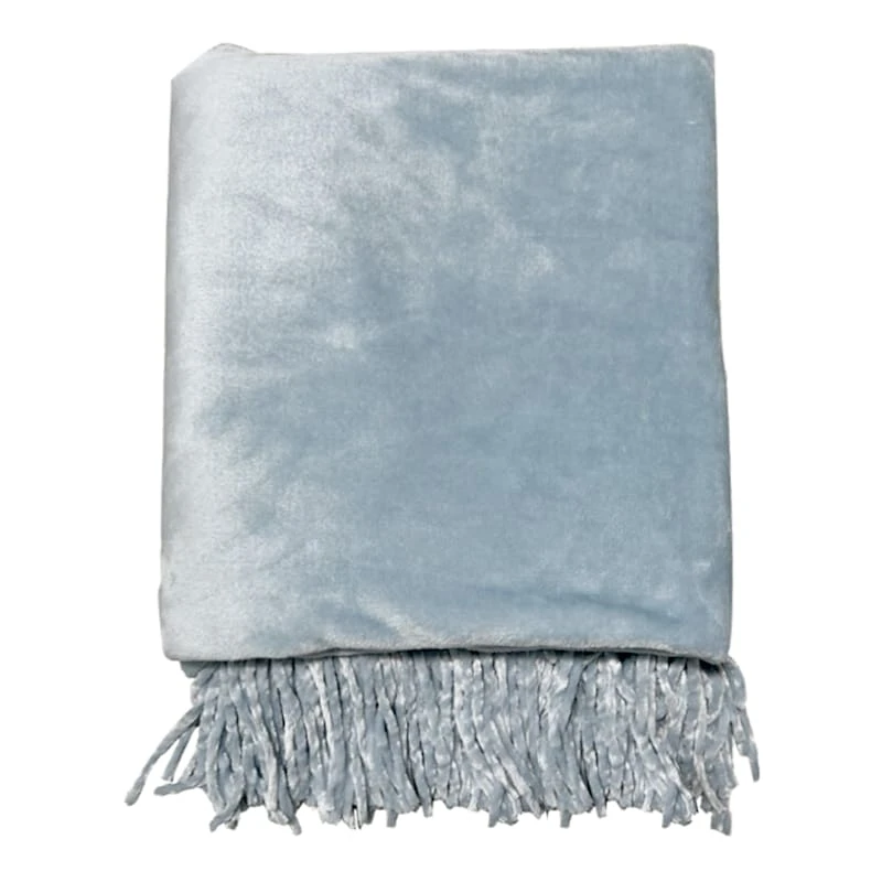 Honeybloom Light Blue Solid Fringe Throw Blanket, 50x60
