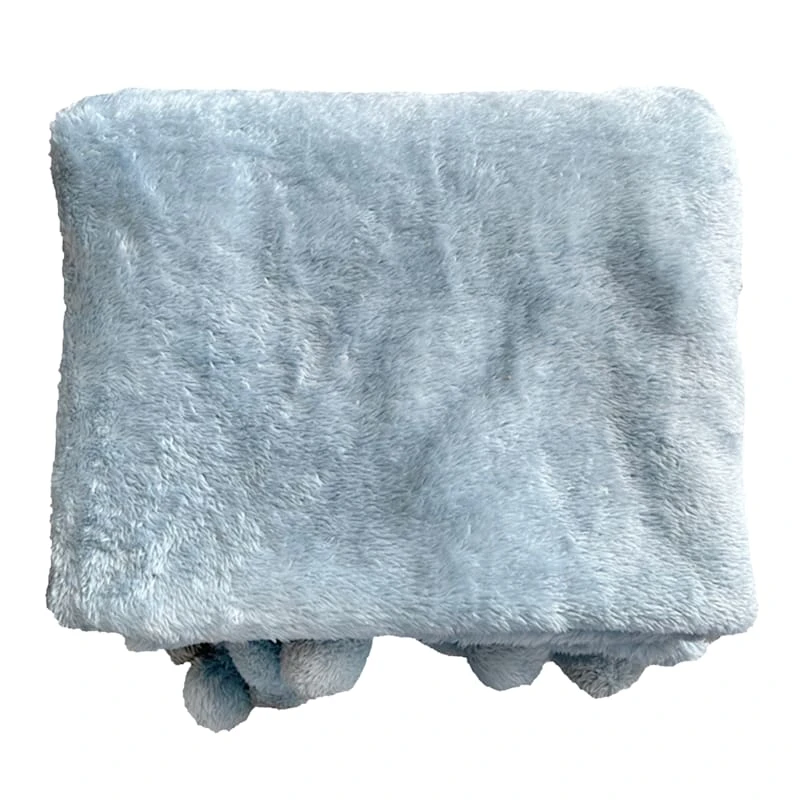 Honeybloom Light Blue Teddy Pom-Pom Throw Blanket, 50x60