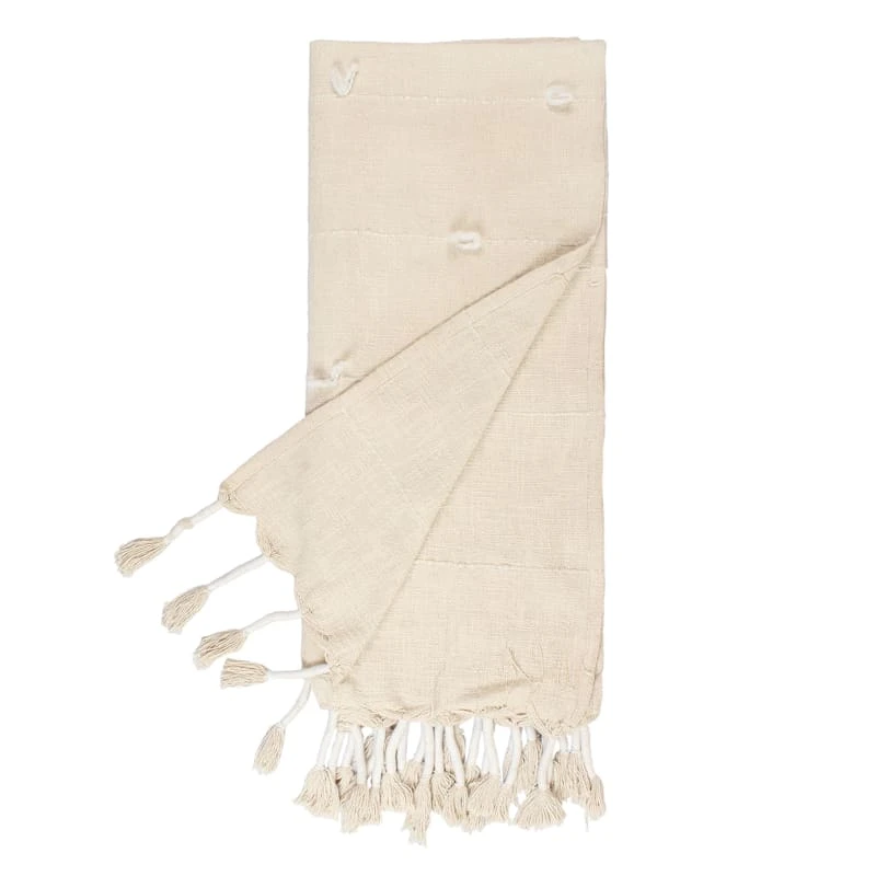 Honeybloom Neutral Cotton Throw Blanket With Tassels, 50x60