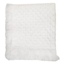 Honeybloom White Frayed Edge Throw Blanket, 50x60