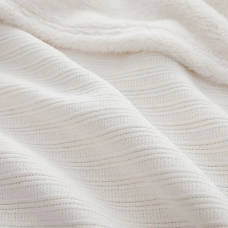 Ivory Chenille Reverse Plush Throw Blanket, 60x60 - Image 4