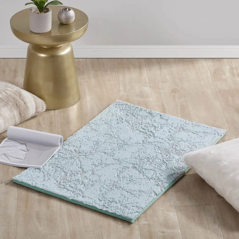 Laila Ali Foiled Icey Blue Faux Fur Accent Rug, 2x3 - Image 4
