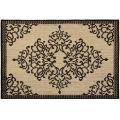Natural & Black Scroll Medallion Accent Rug, 2x3