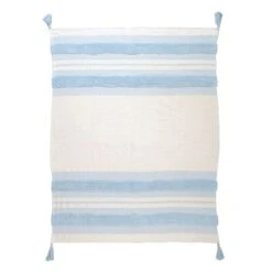 Natural & Blue Tufted Woven Throw Blanket, 50x60