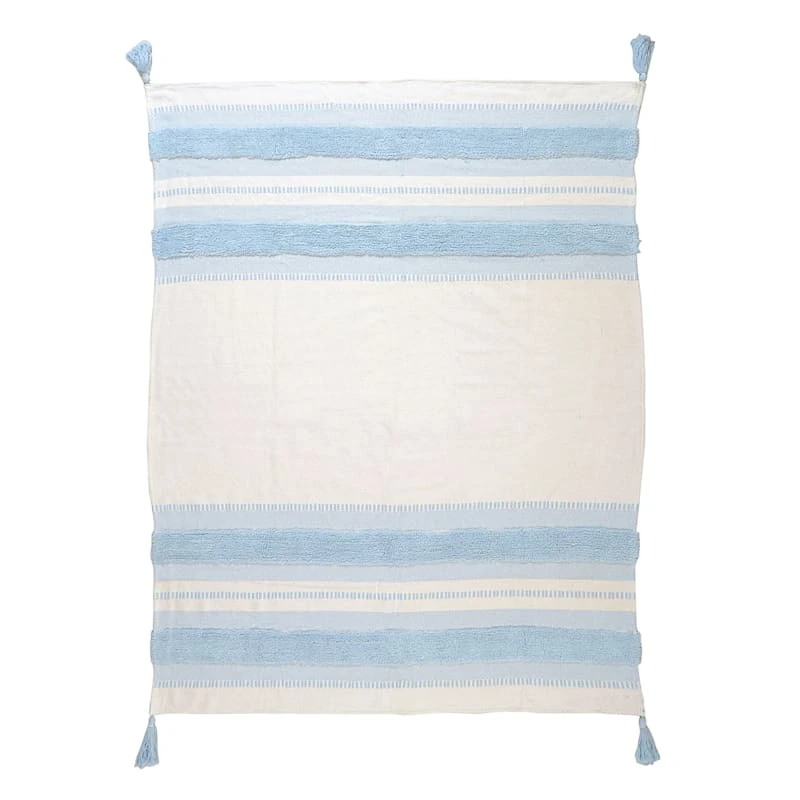 Natural & Blue Tufted Woven Throw Blanket, 50x60