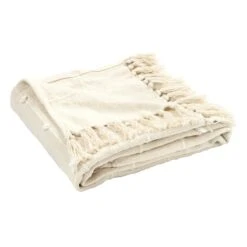 Neutral Woven Tassel Fringe Throw Blanket, 50x60