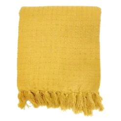 Ochre Fuzzy Plaid Woven Throw Blanket, 50x60