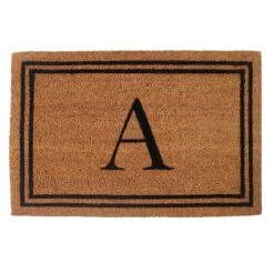Providence Monogram A Black Natural Border Coir Mat, 18x27