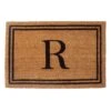 Providence Monogram R Black Natural Border Coir Mat, 18x27